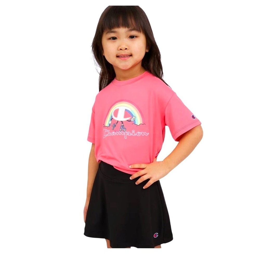 Champion Girls Pink Rainbow Roller Skates‎ Tee and Black Skort 2-Piece Set Sz 3T